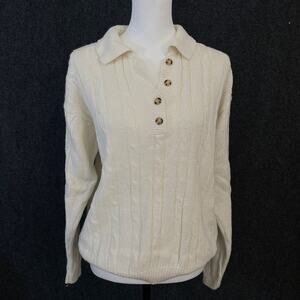 Cabin Creek Cream Cable Knit Sweater Large Vintage Henley 90s